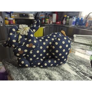 Vintage Walmart Fabric Navy Blue Polka Dot Cow Door Stop Farmhouse Decor